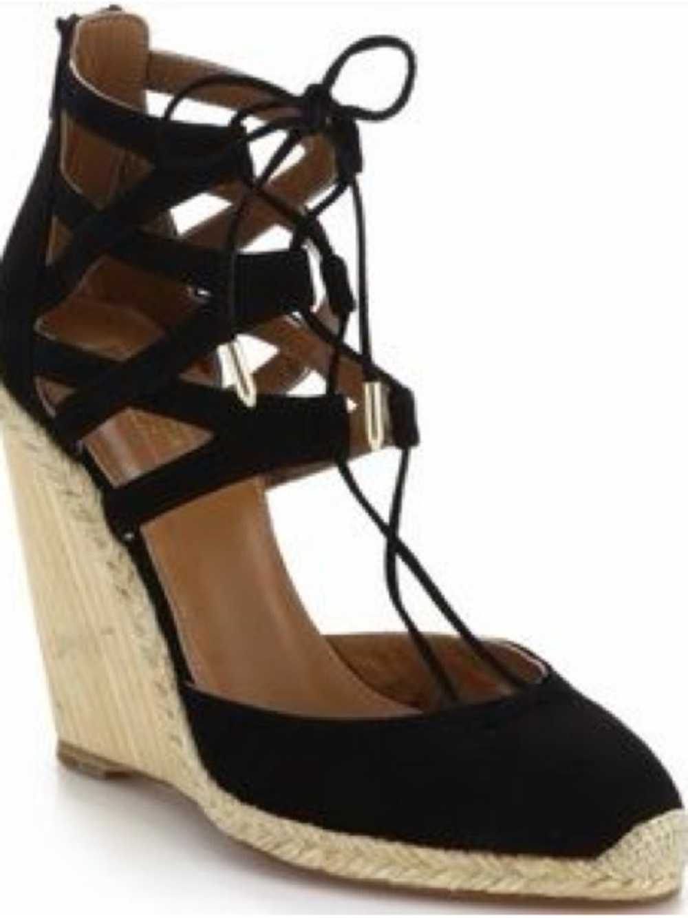 Aquazzura Belgravia Suede Black Lace-Up Espadrille Wedge